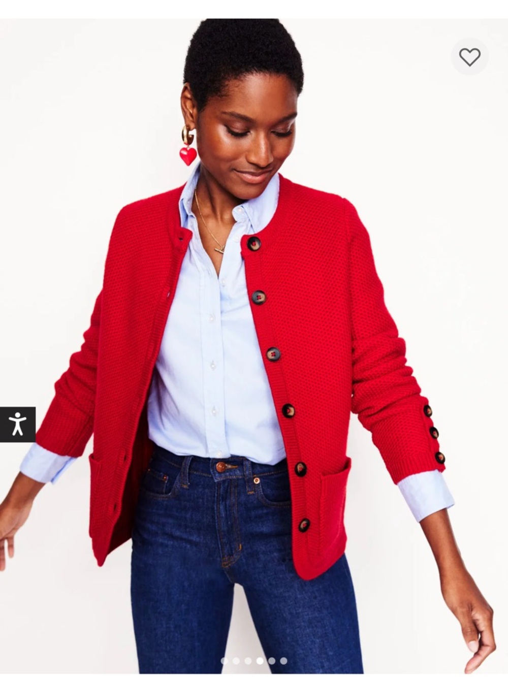 Boden Wool Red Button Up Knit textured stitch Cardigan sweater size 6 - Picture 3 of 8